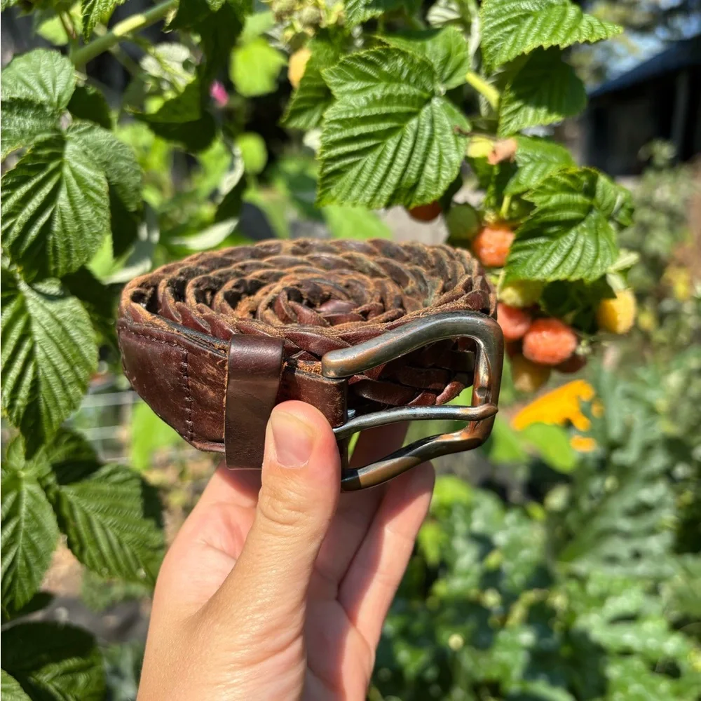 Brown Leather Woven Belt